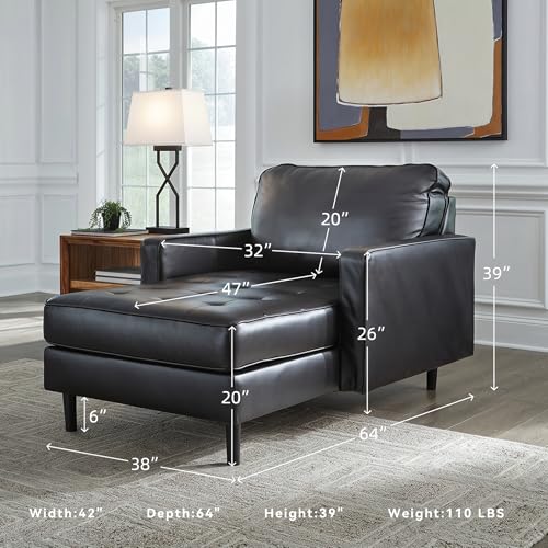 Image of Signature Design by Ashley Bryceview Chaise Lounge, No Assembly Required, Combination of Leather and Faux Leather, Indoor Relaxation, Onyx Black 42 inch W