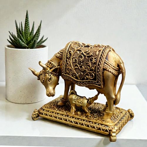 Estatua de vaca sagrada y ternero de latón 2.25 pulg miniatura 6