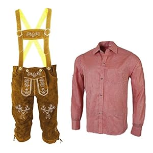 ALL THE GOOD Lederhose + overhemd klederdrachtset Beierse klederdrachtbroek Oktoberfest leren broek klederdracht BNR 01