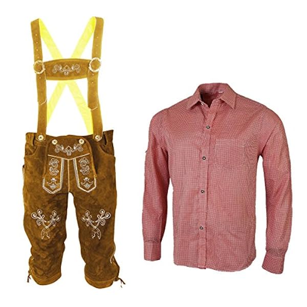 ALL THE GOOD Läderbyxor skjorta traditionell kostym set Bayerska dräktbyxor oktoberfest läder byxor traditionell BNR 01
