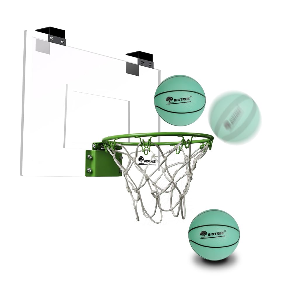 BIGTREE Mini Indoor Basketball Hoop Glow in The Dark,Mini Basketball Hoop Set for Door & Wall,Include Complete Accessories,LED Kids Mini Basketball Hoop & Ball