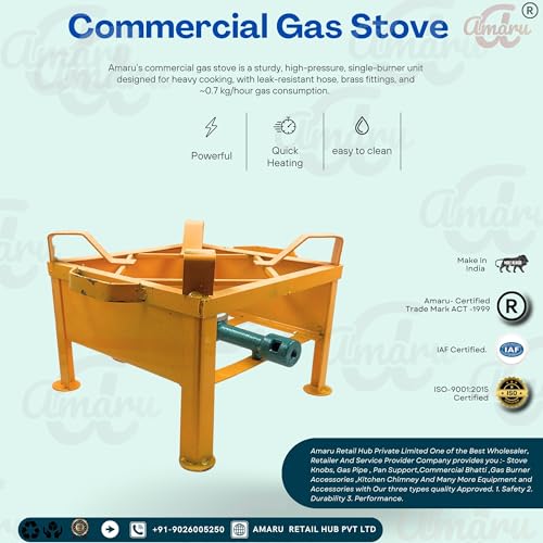 Image of Amaru Single Burner Iron Square Chulha Canteen Bhatti Commercial Gas Stove -Multi Colour, Manual (Medium-12x12x9)