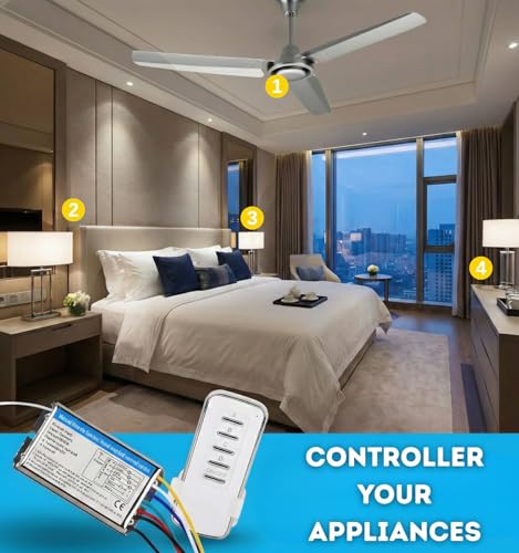 Image of ROBOWAY 433MHz RF 4 Channel Remote Control Switch | AC 220-240V Wireless Receiver | 5 Button White Remote | Metal Body Relay Controller for Lights & Home Automation