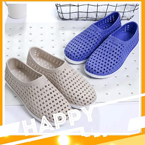 Flat Shoes Men's Hollow Slip-On Casual Work Shoes Men's Shallow Breathable Sandals(Beige,42 Code)2