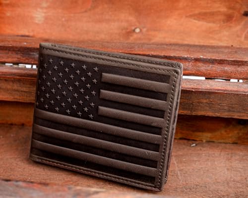 Image of DK86 Mens Wallet USA Flag Bifold Wallet for Men RFID Blocking Extra Capacity Multiple Card Slots with 2 ID Windows (vintage coffee with us flag)