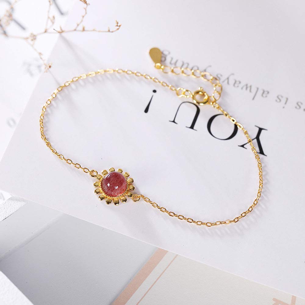 Girls Accessories Bracciale in Argento Sterling 925 Vintage per Donna Semplice Placcato Oro Fragola Naturale Cristallo Rosa Girasole Fascino Classico per Gioielli Spiaggia Estiva Birthday Gift