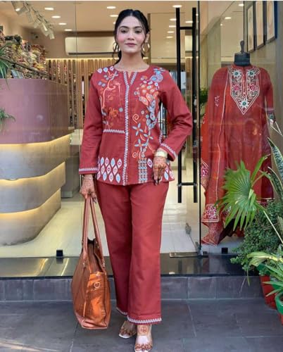 Image of SOFIYA'S TREND Women's Cotton Embroidery Straight Kurti with Pant Set