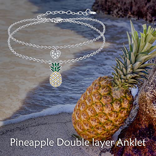 Image of LUHE Pineapple /Mushroom /Star /Mountain Anklets Sterling Silver Adjustable Chain Link Ankle Bracelets Beach Anklet Jewelry for Women Teens