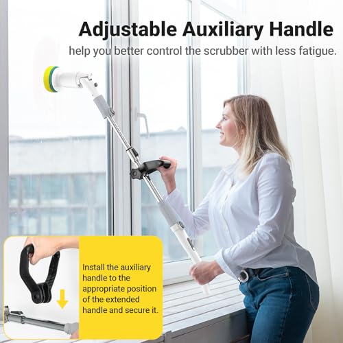 Image of Electric Spin Scrubber, Cordless Cleaning Brush Shower Scrubber Up to 550 RPM with 9 Replaceable Brush Heads, Bathroom Scrubber Adjustable Extension Handle for Cleaning Bathroom Kitchen(Grey)
