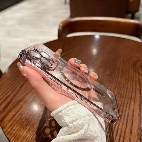 Étui de charge sans fil iPhone 14 Pro rose transparent LVTFCO à aimant