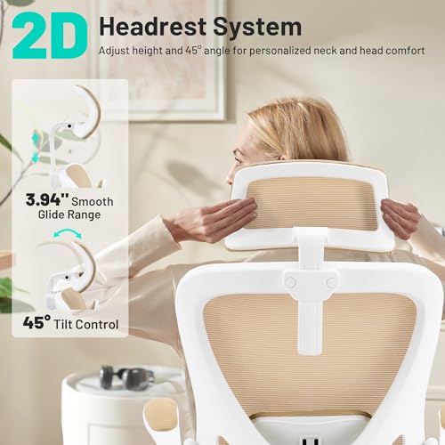 Image of AreShark Office Chair - Ergonomic Desk Chair Breathable Mesh Chair with 2D Headrest & Adjustable Lumbar Support - Executive High Back Rolling Swivel Computer Gaming Chair with Wheels Flip-up Armrests