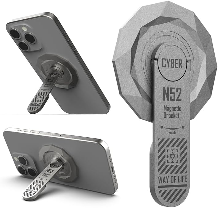 [2025 New] Magnetic Kickstand for MagSafe Phone Grip Stand, Aluminium Alloy Ultra Light & Ultra Thin, Rotation Angle Adjustment Holder for iPhone 17/16/15/14/13/12 Series (Gray)