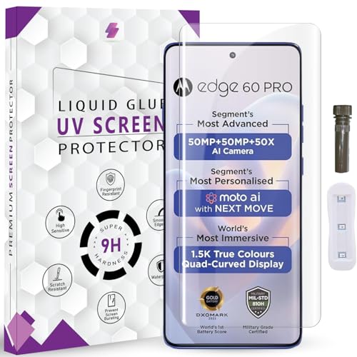 Image of Advanced HD+ UV Tempered Glass Screen Protector For Motorola Edge 60 Pro /Edge 60 (6.67 Inch, Pack of 1) Full Adhesive UV Curved Screen Guard, Case Friendly with installation kit & Guide