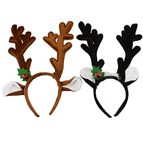 EVINIS (Lot de 2) Bandeau Antlers Reindeer Bandeaux de fête de Noël et de Pâques (Beige et Marron foncé)