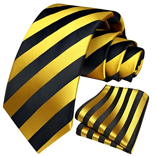 Image of HISDERN Mens Tie Striped Ties and Handkerchief Set Business Formal Woven Pocket Square Wedding College Stripe Necktie
