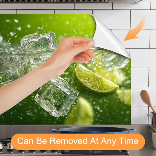 Image of Lime Ice Splash Kitchen Backsplash Peel and Stick, 35.4x23.6 in