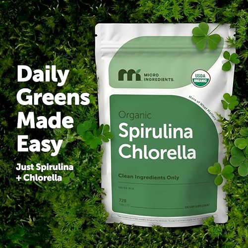 Image of Micro Ingredients Organic Spirulina Chlorella Tablets, 720 Count | 4 Month Supply | 50 /50 Algae Blend | Broken Cell Wall | Non-GMO, Filler Free