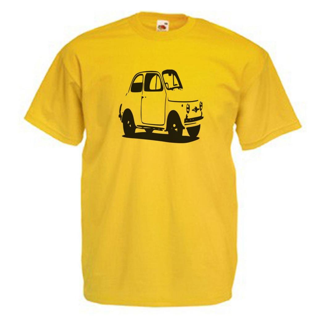 Shaniztoons Men's Yellow Fiat 500 T Shirt Large Pink