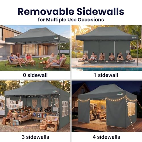 Image of COBIZI 10x15 Pop Up Canopy Tent with 4 Sidewalls,Heavy Duty Canopy,Gray