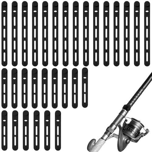BOXOB 30pcs Silicone Fishing Rod Straps, 2 Sizes Stretchy Fish Rubber Bands Belts for Pole Storage Cable Ties Rods Accessories