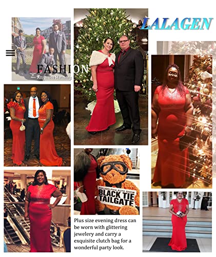 Lalagen Women's Short Sleeve Rhinestone Plus Size Long Cocktail Evening Dress Red Xl #TOP1