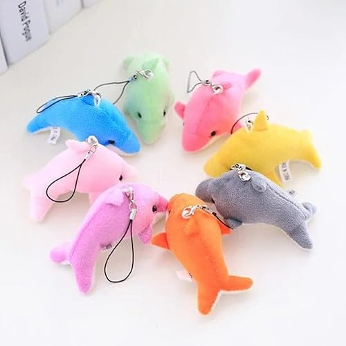 Miniatura 7 de EXCEART Colgante de delfín de felpa, 5 piezas de mini llavero de delfín de animales de peluche, peluche de peluche, llavero de muñeca de peluche,