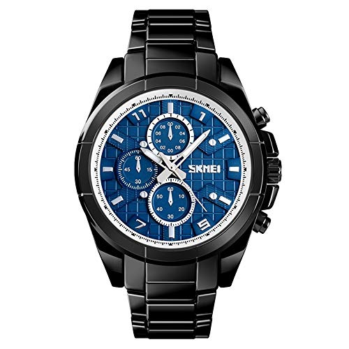 Montre-bracelet à quartz en alliage LULI 1378 pour hommes d'affaires coloris noir et bleu