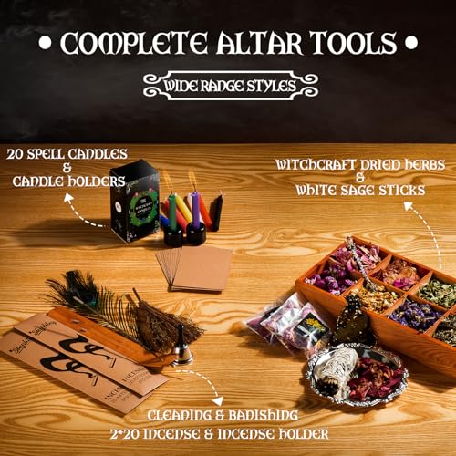 SHYSHINY Huge Witchcraft Kit, 200Pack Witchcraft Supplies for Witch Spells, Wiccan Supplies and Tools with Wooden Box Witch Starter Kit for Beginners by SHYSHINY - Used condition - Image 5