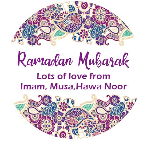 Treasured Forever Personalised Eid Mubarak & Ramadan Muslim Celebration Paisley D1-35 Stickers Labels (Design 1 - Ramadan Mubarak)