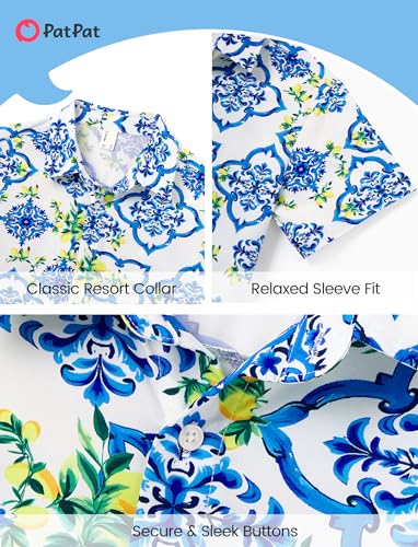 Image of PATPAT Family Hawaiian Matching Outfits - Mommy and Me Vacation Outfits | Halter Sundresses and Button Down Shirts,Caribbean Vacation Summer Tropical Outfits,Hawaiian Boho Tropical Floral Printed
