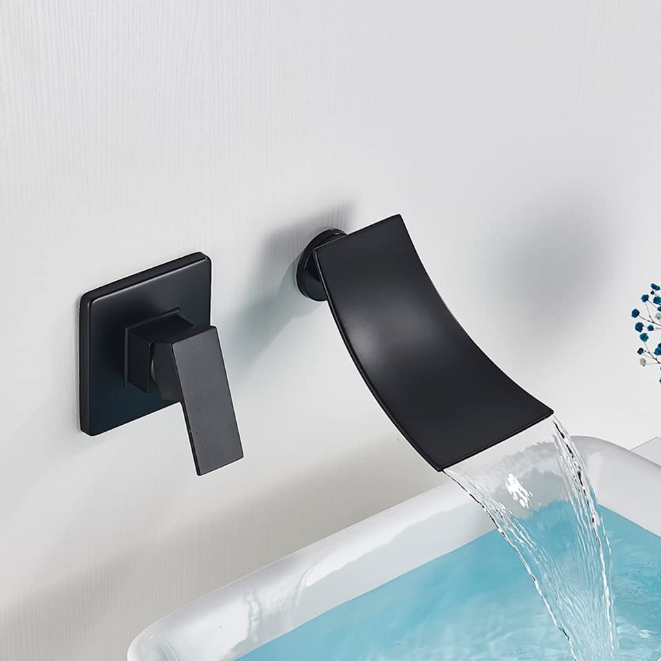Robinet de lavabo cascade mitigeur de salle de bain mural noir mat eau chaude froide
