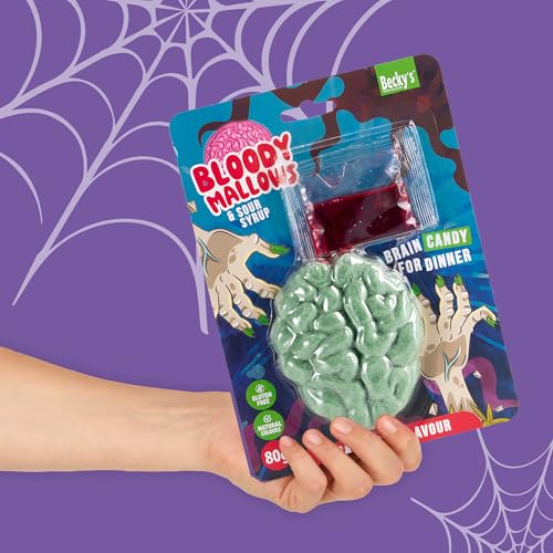 Bloody Brain & 2x ZED Gum Powder – 1x Marshmallow Gehirn in grün oder rot & 2 Packungen super saurer Kaugummi-Pulver Spaß – Halloween Süßigkeiten, Party, Kindergeburtstag & Mitgebsel