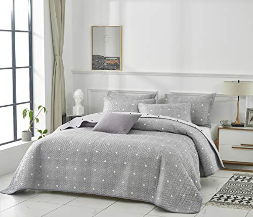 Uozzi Bedding 3 Piece Reversible Gray Dots & Cross Quilt Set King Size 102x90 Soft Microfiber Lightweight Coverlet Bedspread Summer Comforter Set Bed Cover Blanket for All Season - Thumbnail 4