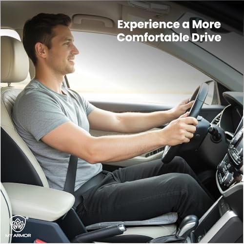 Image of MYARMOR Car Seat Cover | Ultra-Soft HR Foam Quilted Cushion with Non-Slip Grip & Storage Pouch | Universal Fit Front Car Seat Protector | Extra Large 20 x 20 Inches | Grey Velvet | 1 Pc
