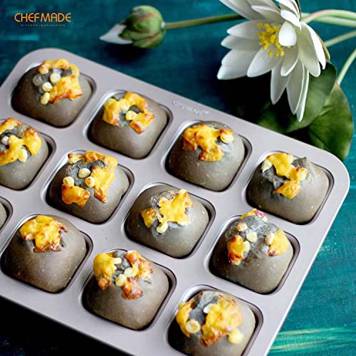 Nonstick Bite Size Brownie Pan All Edges Mini Loaf Pan For Baking, Heavy Duty Carbon Steel Square Muffin Cupcake Pans 12 Champagne Gold #TOP6