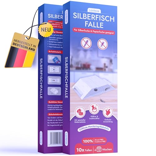 Lantevo Premium Silberfischfalle 10 Stück Silberfische bekämpfen leicht gemacht Klebefalle & Alternative zur Silberfisch Köderdose Papierfische bekämpfen Silberfische Falle für alle Wohnräume