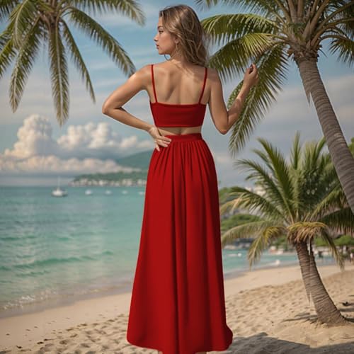 2 Piece Sets for Women Summer Sexy Double High Split Maxi Dresses Skirt Set Beach Swimwear Cover Ups Vacation Outfits2