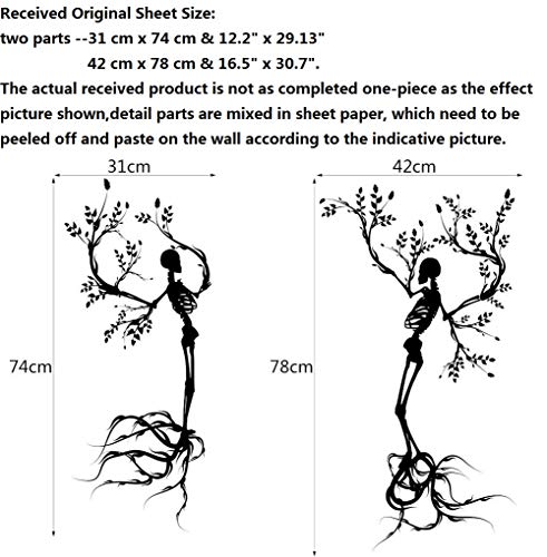 Bibitime Halloween Vinyl Couple Skull Tree Wall Decal Black Skeleton Sticker For Living Room Porch Sofa Background Decorations Shop Showcase Window Kids Room Decor #TOP6
