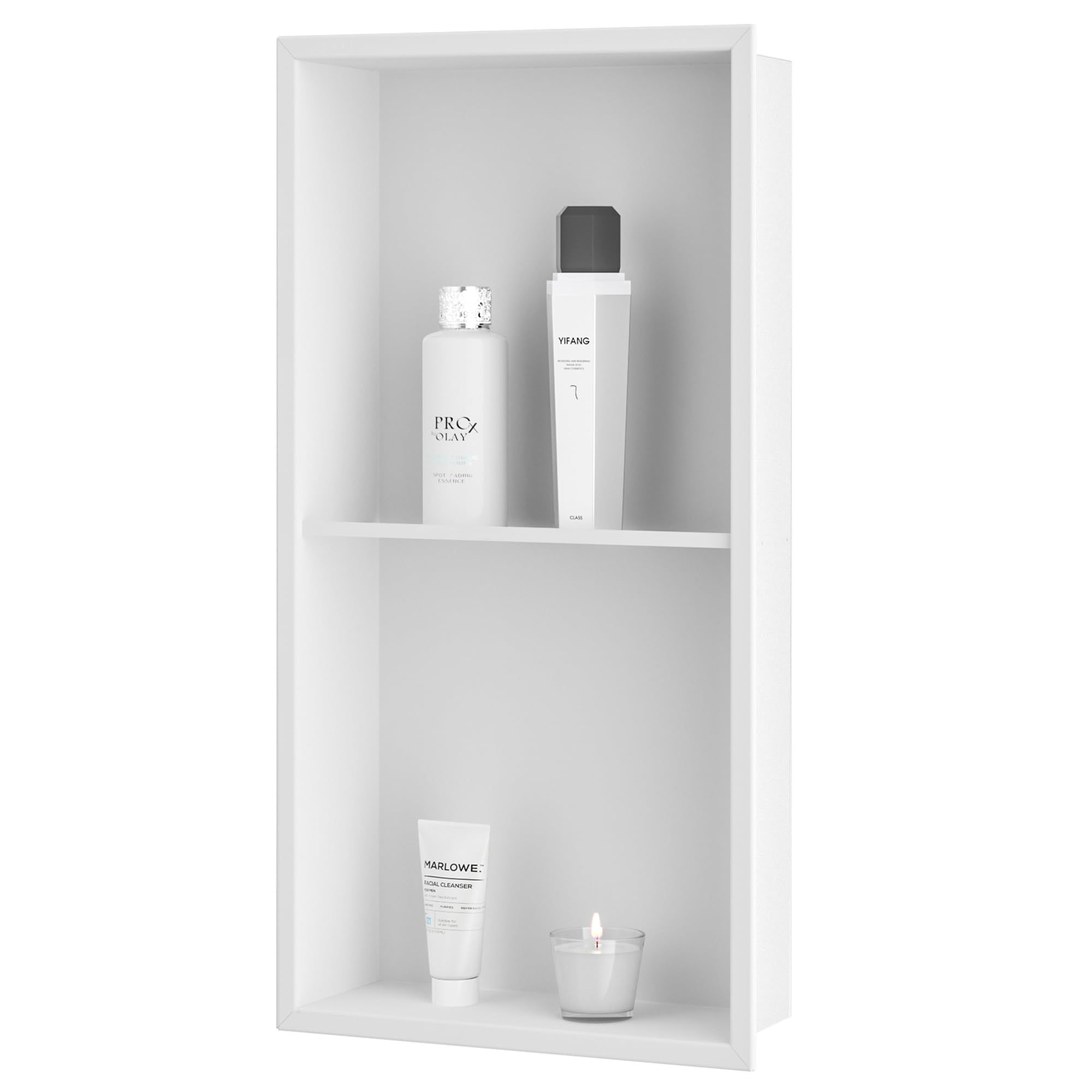 Qeke Stainless Steel Shower Niche 24" X 12", No Tile Needed Wall Niche Double Shelves, Recessed Niche Shower for Bathroom Storage, Matte White