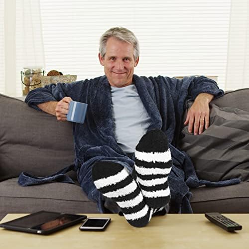Geyoga 3 Pairs Men Fluffy Slipper Socks Elasticity Winter Fuzzy Socks Thermal Comfy High Warm Bed Socks Soft Fleece Sleeping Socks Thick Cozy Sock Presents for Men Home Room, Size UK 6-11