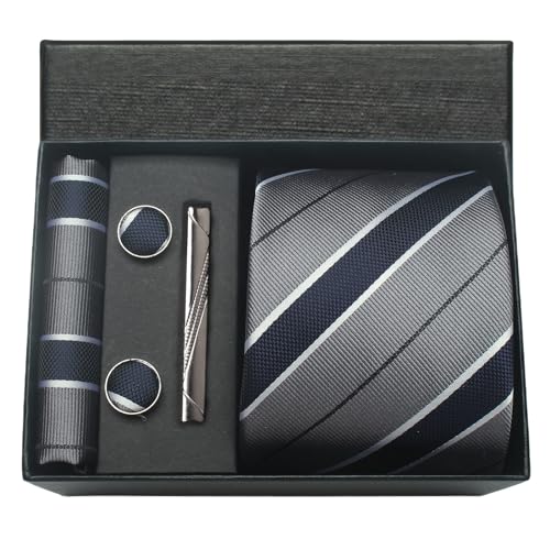 Image of Striped Plaid Polka Dot Mens Tie Formal Necktie Pocket Squares Ties Clips Cufflinks Classic for Men Set