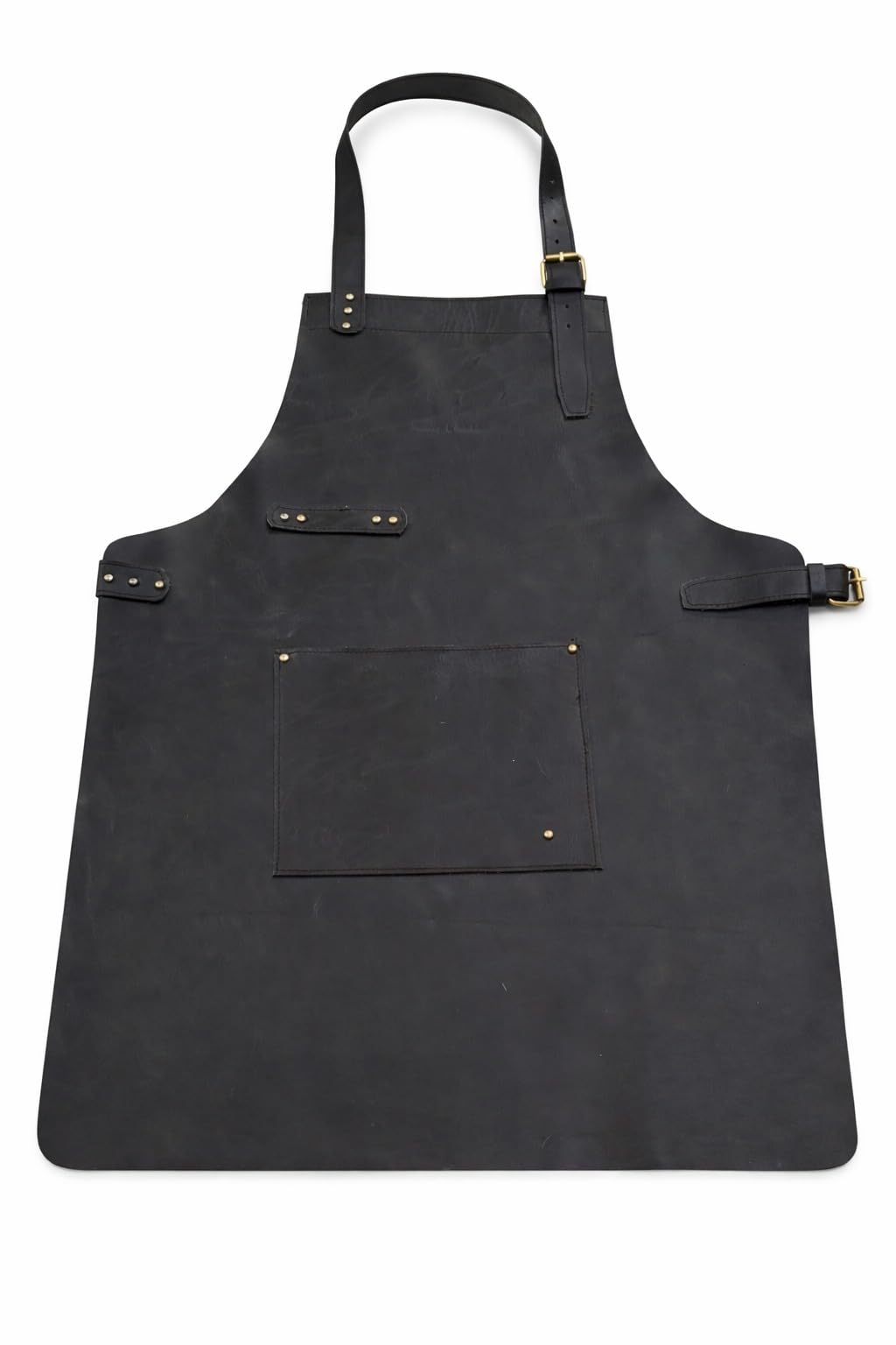 Exquisito delantal de cuero hecho a mano en la India, regalo para entusiastas de la cocina, artesanía de calidad del chef (1 bolsillo, negro), Negro -, 33" x 23" inches