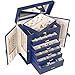 AKOZLIN Large Jewelry Box Organizer Functional with Big Mirror, Leather Jewelry Storage Case for Women Girls Ring Necklace Earring Bracelet Holder Organizer Blue