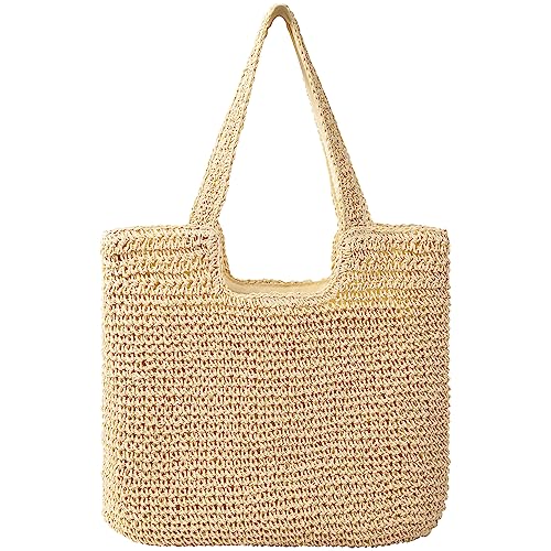 Image of Trifabricy Beach Bags for Women, Woven Straw Tote Bags,Large Beach Bag, Weaving Swim Shopping Travel Bag Waterproof