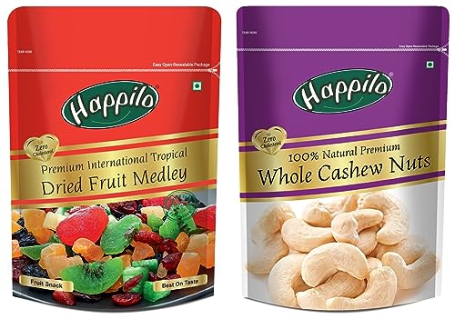 Image of Happilo 100% Natural Premium Whole Cashews, 200g & Premium International Dried Tropical Fruit Medley 200g
