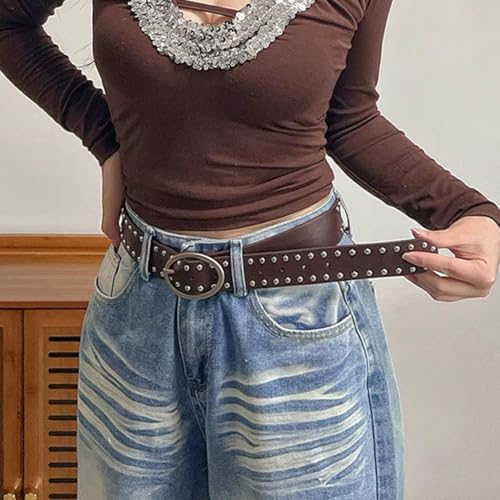 1 Piece Bohemian Y2K Rivet Belt Punk Style PU Leather Buckle Belts Adjustable Apparel Waistbelt 104 * 3.6cm4