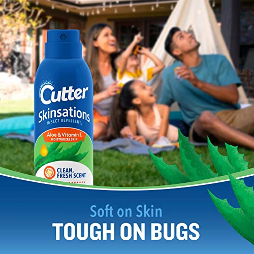 Cutter Skinsations Insect Repellent, Repels Mosquitos, Ticks, Gnats, Fleas, 7% Deet, 6 Fl Ounce (Aerosol Spray) #TOP3