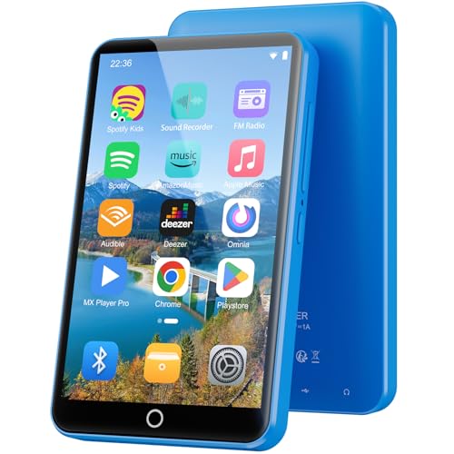Fanvace 80GB MP3 Player with Bluetooth and WiFi, Android MP3 & MP4 Players with 4' Touchscreen and Speaker, MP3 Music Player with Spotify, Audible, Amazon Music, Play Store (Blue)