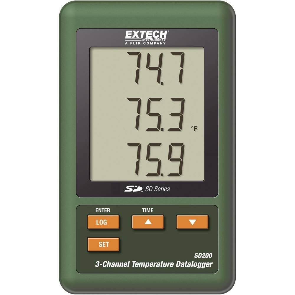 EXTECH 3-Kanal-Temperatur-Datenlogger, 1 Stück, SD200 | 3 Typ-K-Thermoelementkanäle, -58 bis 2372F, SD-Karten-Excel-Aufzeichnung, Abtastung 5-600s/Auto