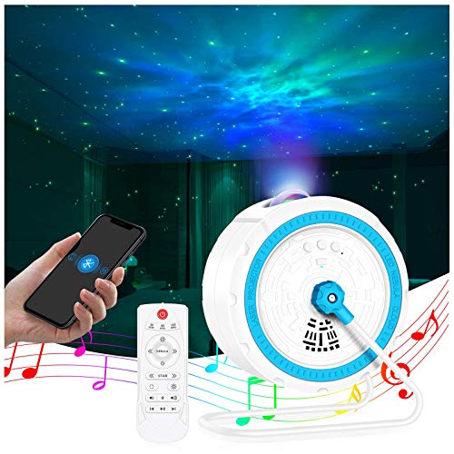 LED Sternenhimmel Projektor，Baby Nachtlicht 16 Beleuchtungsmodi und Timer Aufhängbar 360° Drehen Bluetooth Projektor Lampe Aurora-Effekt